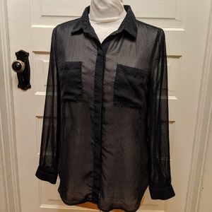 Sheer Women's Polka dot Long-Sleeved Button-up